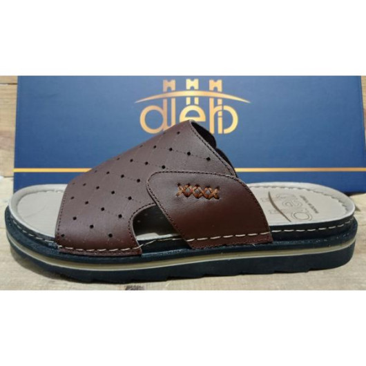Men's Sandal Made Of First Class Natural Leather With A Medical Sole - Dark Brown Color