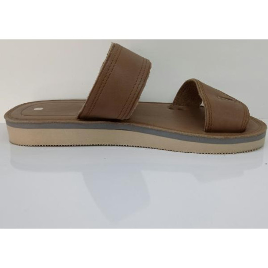 Men's First Class Luxury Genuine Leather Sandal With Two Straps In Beige Color