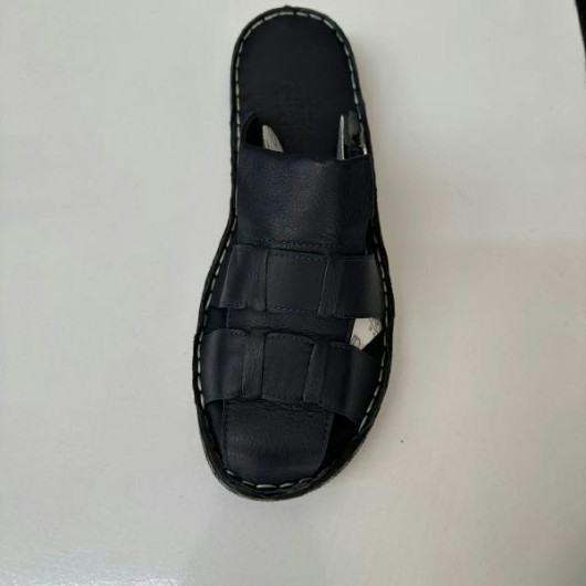 Men's Sandal, Elegant Design, Made Of First-Class Natural Leather, Navy Blue