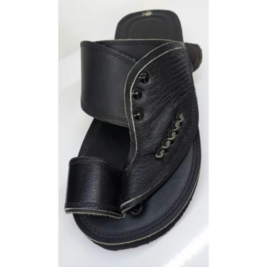 Men's Sandal, First Class, Luxurious Natural Leather, With A Black Toe Design