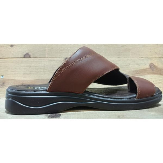 Elegant Men's Sandal Made Of First-Class Natural Leather With A Medical Sole - Brown