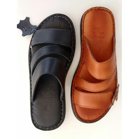 Men's Sandal Made Of Premium Genuine Leather, First Class, Navy Blue