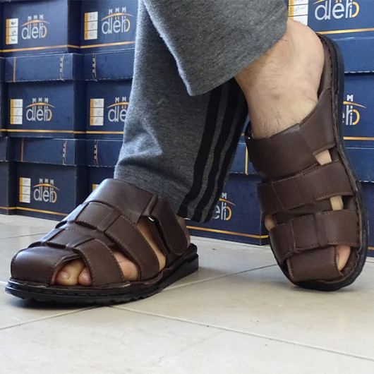 Men's Sandal, Elegant Design, Made Of First-Class Natural Leather, Dark Brown