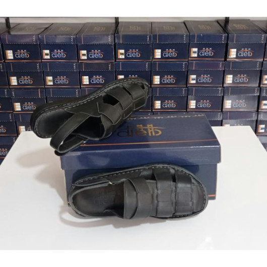 Men's First Class Genuine Leather Sandal With Heel Strap, Navy Blue