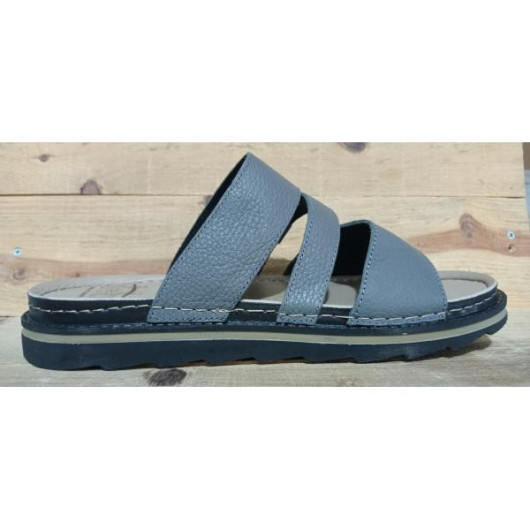 Stylish Men's Sandal Made Of Luxurious Natural Leather With A Comfortable Medical Sole - Gray