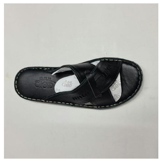 Men's Sandal Made Of First-Class Luxury Natural Leather With Two Cross Straps, Black Color