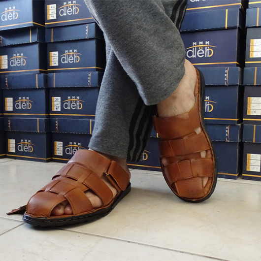 Men's Sandal, Elegant Design, Made Of First-Class Natural Leather, Light Brown