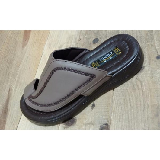 Men's Sandal Made Of Luxurious Natural Leather With A Comfortable Medical Sole - Beige