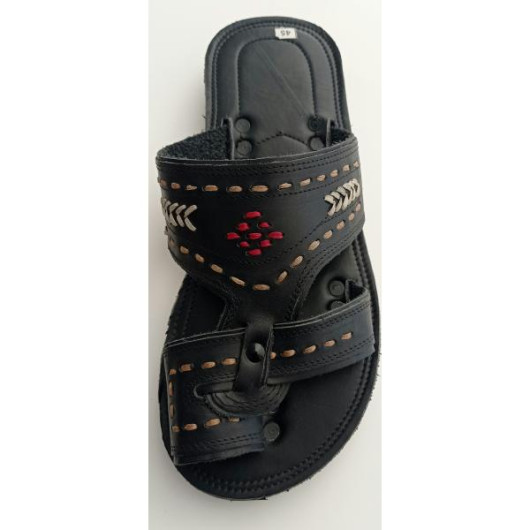 Men's Sandal, First Class, Luxurious Natural Leather, Elegant Design, Black Color