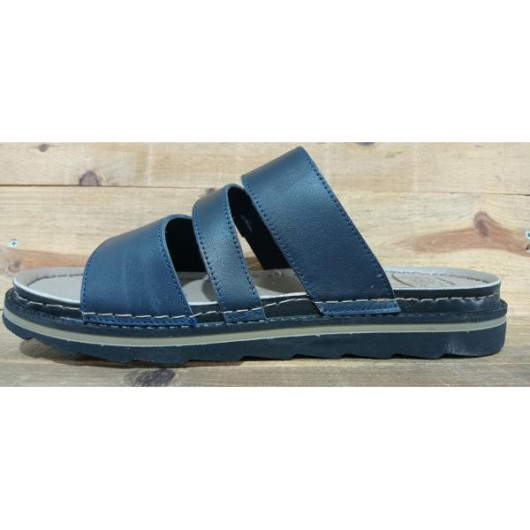 Stylish Men's Sandal Made Of Luxurious Natural Leather With A Comfortable Medical Sole - Navy