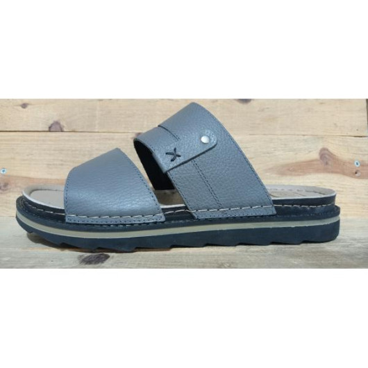 Stylish Men's Sandal Made Of Luxurious Natural Leather With A Comfortable Medical Sole - Gray