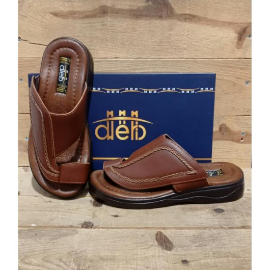 Men's Sandal Made Of Luxurious Natural Leather With A Comfortable Medical Sole - Brown