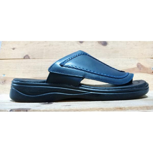 Men's Sandal Made Of Luxurious Natural Leather With A Comfortable Medical Sole - Navy