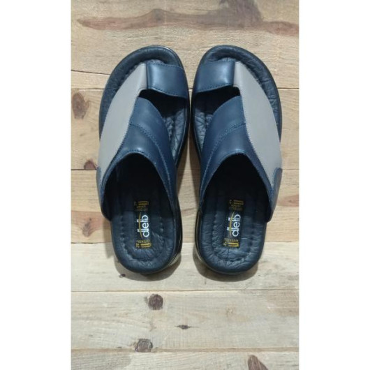 Elegant Men's Sandal Made Of First Class Natural Leather With A Medical Sole - Navy