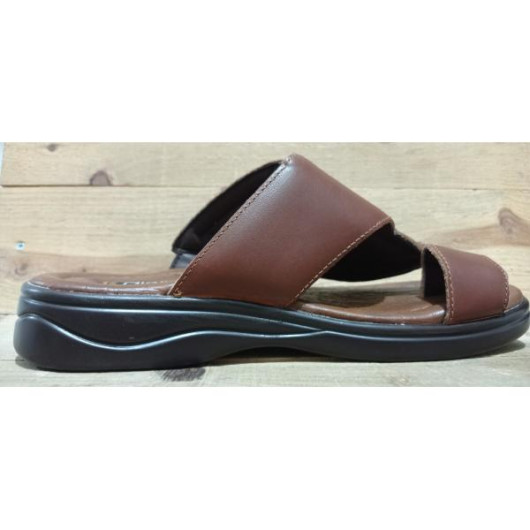 Men's Sandal Made Of Luxurious Natural Leather With A Comfortable Medical Sole - Brown