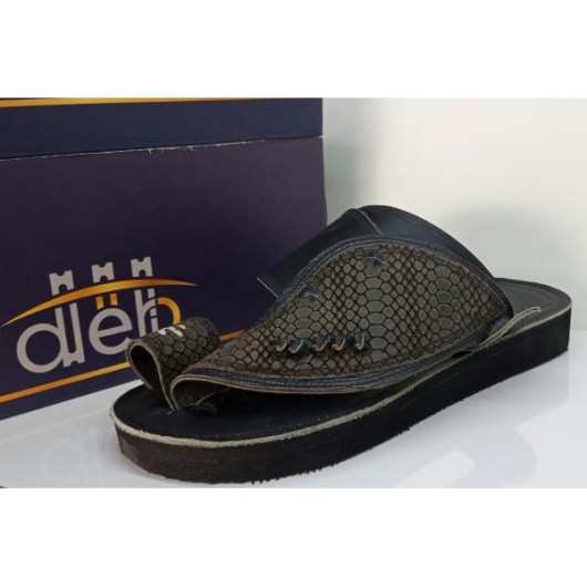 Men's Sandal, First Class, Luxurious Natural Leather, With A Black Toe Design