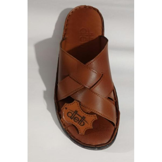 Men's Sandal With Criss-Cross Pattern, Made Of Premium Genuine Leather Brown