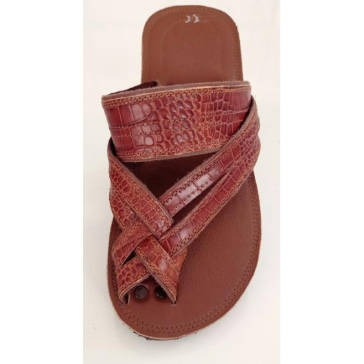 Men's Sandal, Genuine Leather, First Class, With A Cross-Body Design, In Light Brown