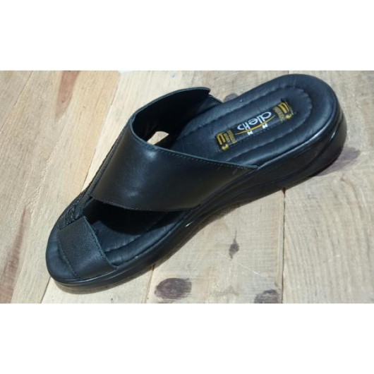 Men's Sandal Made Of Luxurious Natural Leather With A Comfortable Medical Sole - Black