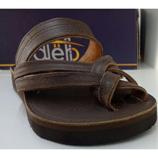 Men's Sandal, Genuine Leather, First Class, With A Cross-Body Design, Brown Color