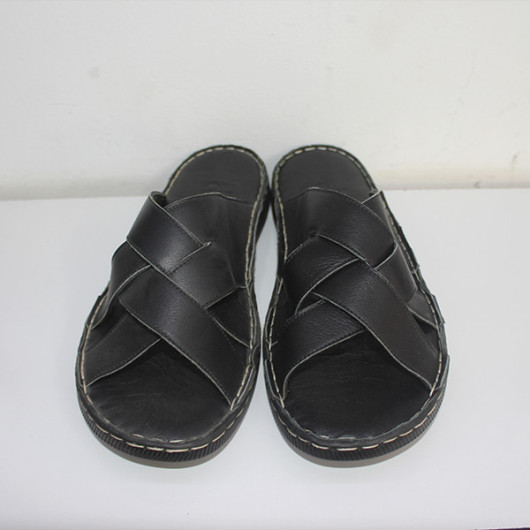 Men's Sandal With Criss-Cross Pattern, Made Of First-Class Luxury Genuine Leather, Black
