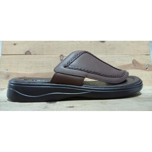 Men's Sandal Made Of Premium Natural Leather With A Medical Sole - Dark Brown
