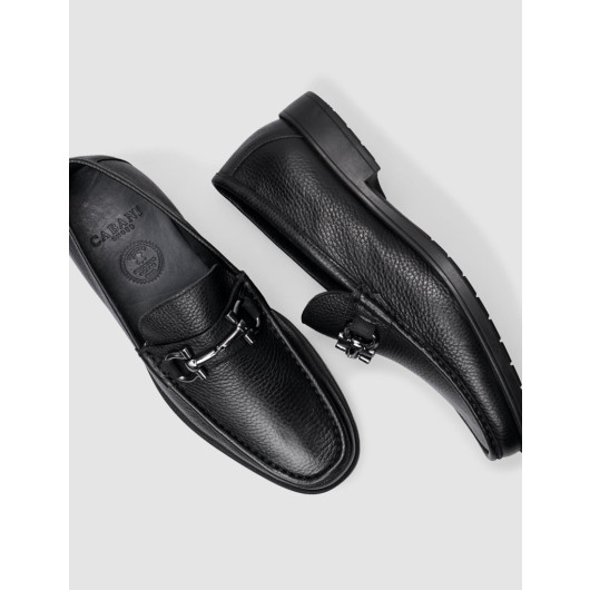 حذاء  رجالي جلد الطبيعي 100% مزين بإبزيم أسود