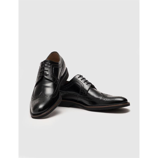 Opening Genuine Leather Eva Sole Black Laced Men's Classic Shoes