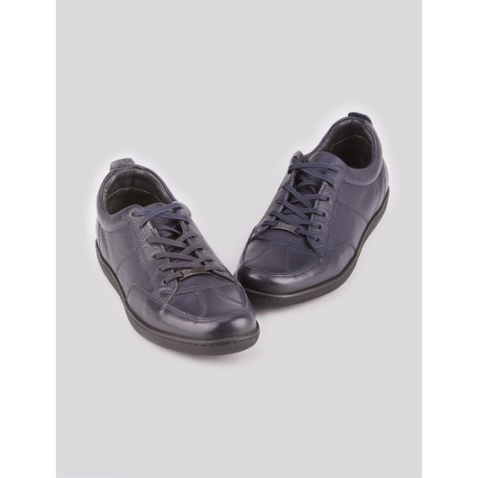 Lace-Up Genuine Leather Navy Blue Men's Casual Shoes