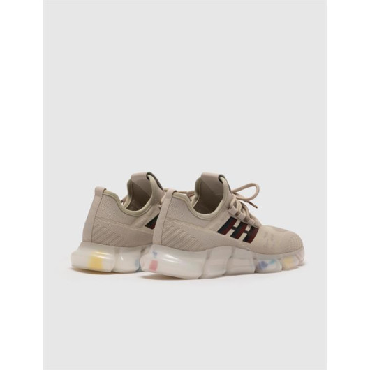 Beige Lace-Up Women's Sneakers