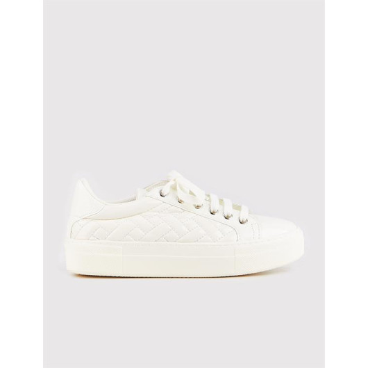 White Lace-Up Women's Stitching Detailed Sneakers