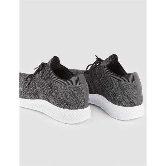 White Sole Knitwear Gray Lace-Up Men's Sports Shoes