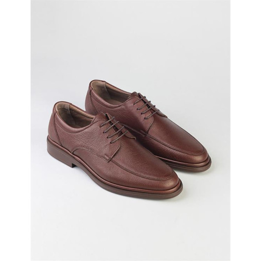 Stitched Genuine Leather Brown Lace Up Men's Casual Shoes