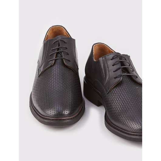 حذاء رجالي جلد طبيعي أسود مناسب للاستخدام اليومي