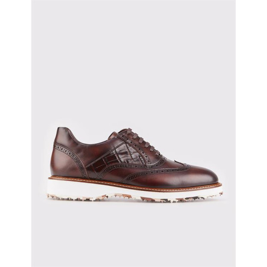 Men's Genuine Leather Brown Lace-Up Casual Shoes