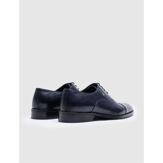 Men's Genuine Leather Navy Blue Lace-Up Classic Shoes