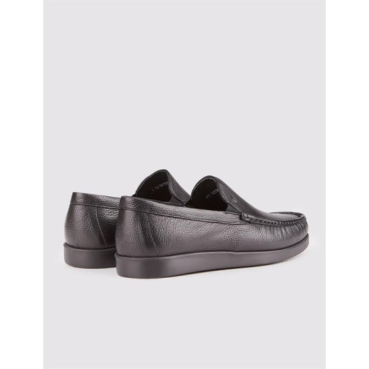 Men's Genuine Leather Light Rubber Sole Black Casual Shoes