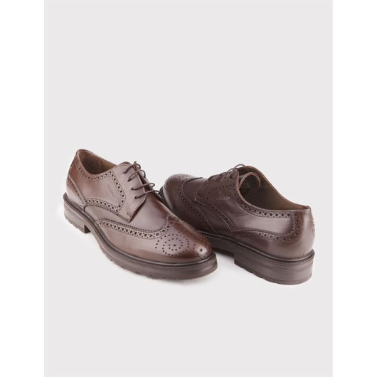 Men's Genuine Leather Light Rubber Sole Brown Lace-Up Casual Shoes