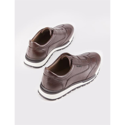 Men's Genuine Leather Thermo Sole Brown Sports Shoes