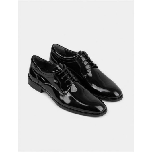 Men's Patent Leather Genuine Leather Black Lace-Up Classic Shoes