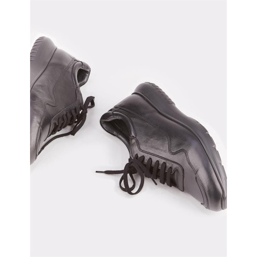 Eva Sole Genuine Leather Black Laced Men's Sports Shoes