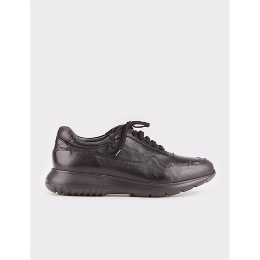 Eva Sole Genuine Leather Black Laced Men's Sports Shoes