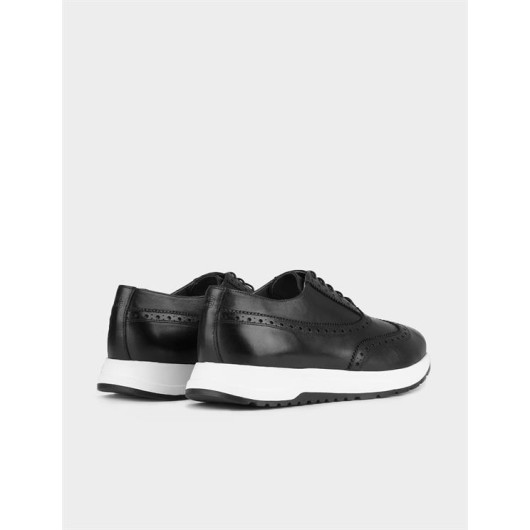 Eva Sole Genuine Leather Black Laced Men's Casual Shoes