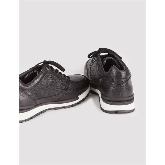 Genuine Leather Black Lace-Up Men's Sneakers