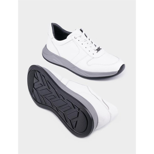 Gray Sole Genuine Leather White Men's Sports Shoes