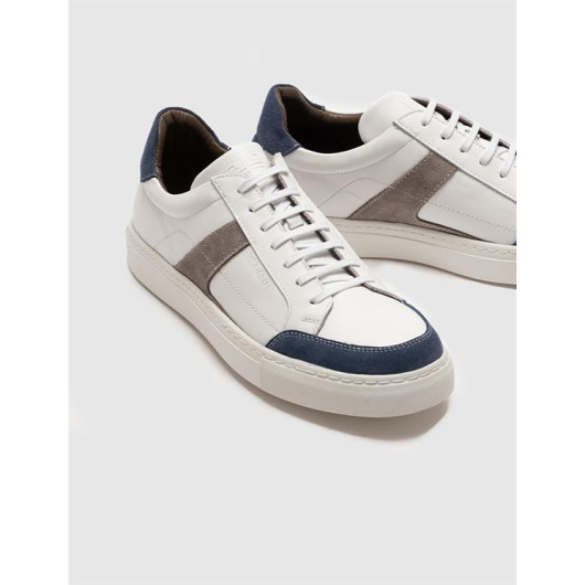 Genuine Leather White Lace-Up Men's Sports Shoes