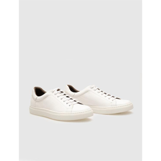 Genuine Leather White Lace-Up Men's Sports Shoes