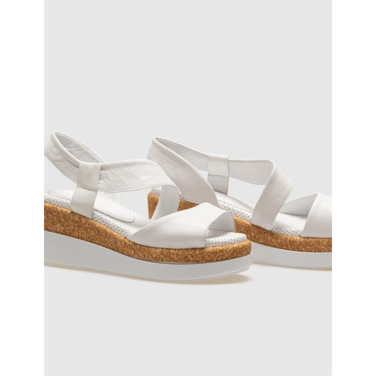 Genuine Leather White Women's Wedge Heel Sandals