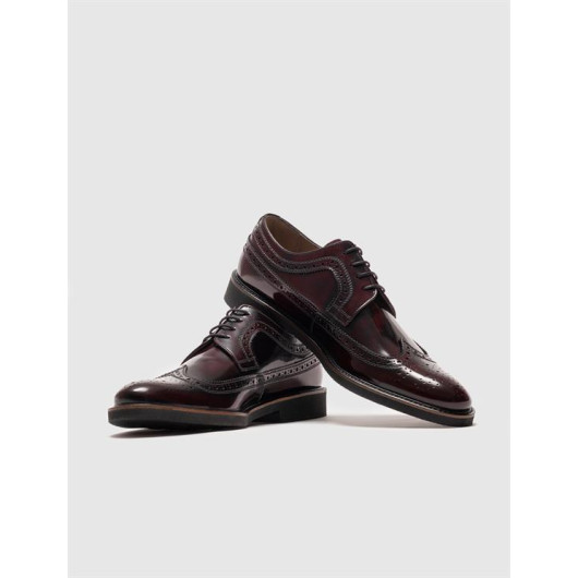 Genuine Leather Claret Red Open Lace Men's Classic Shoes
