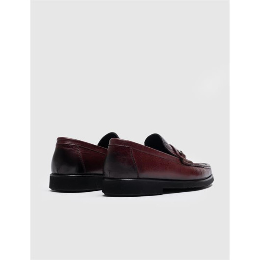 Genuine Leather Claret Red Buckle Men's Casual Shoes
